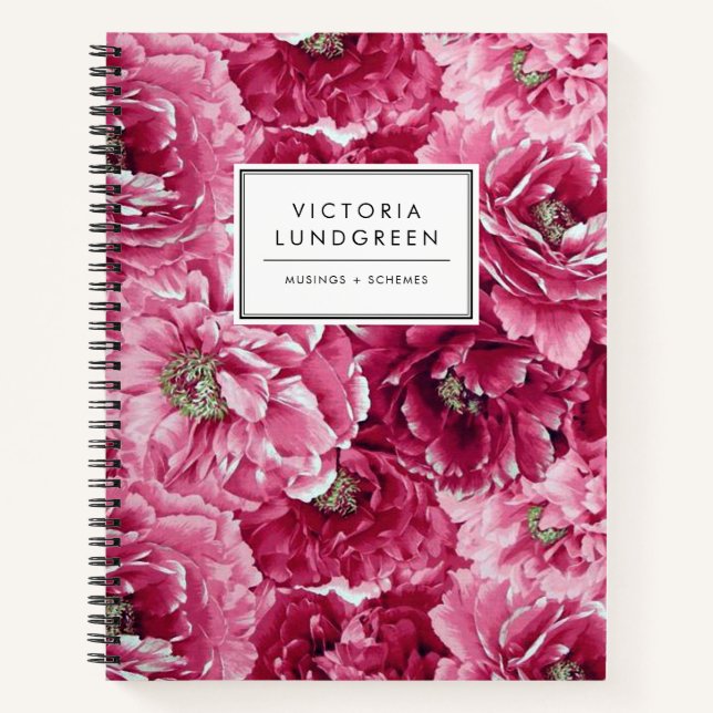 Cuaderno Moda Patrón de peones botánicos rosados