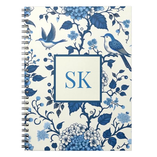 Cuaderno Moda personalizado Monogram Chinoiserie, Hydrangea (Frente)