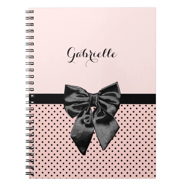 Cuaderno Moda Pink Polka puntos Black Bow y Name (Frente)