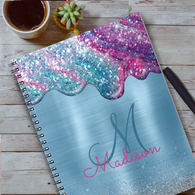 Cuaderno Moda polvoriento azul violeta goteo monograma (Subido por el creador)