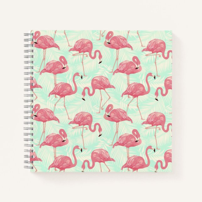 Cuaderno Moda Preppy Patrón Elegante Flamingo Rosa (Anverso)