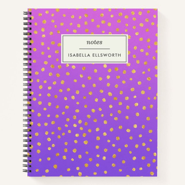 Cuaderno Moda Purple Gold Polka Dot Escritura Personalizada (Anverso)