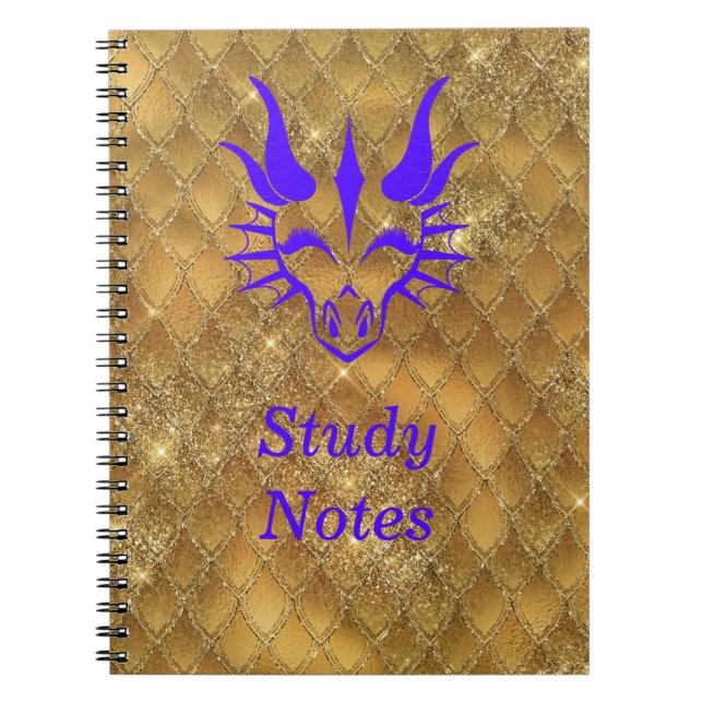 Cuaderno Moda Púrpura Cabeza Dragón y Escalas Dragónicas Or (Frente)