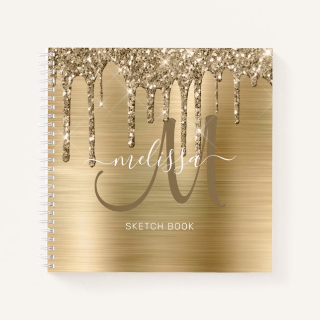 Cuaderno Moda Purpurina de goteo de oro cepillado Metalizad (Anverso)