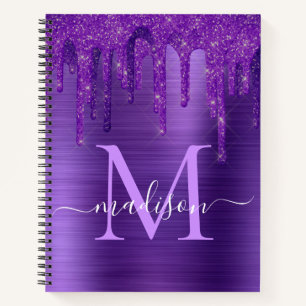 Cuaderno Moda Purpurina de goteo morado Pincel Monograma Me