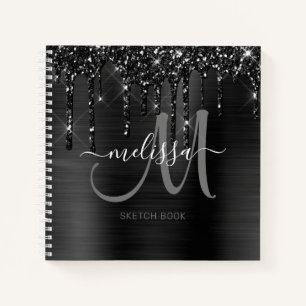 Cuaderno Moda Purpurina de goteo negro cepillado Metalizado