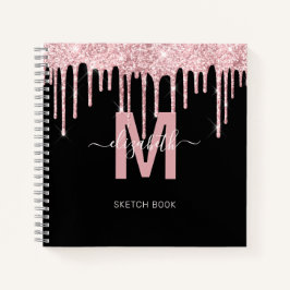 Cuaderno Moda Purpurina de goteo rosado Monograma