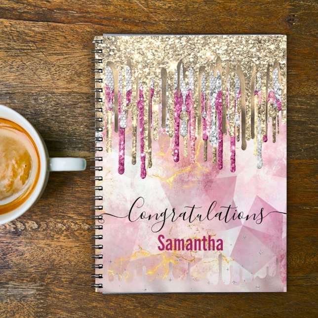 Cuaderno Moda purpurina de oro rosa goteo monograma (Subido por el creador)