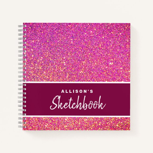 Cuaderno Moda Purpurina rosa personalizada (Anverso)