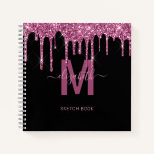 Cuaderno Moda Raspberry Drin Purpurina Monograma Nombre