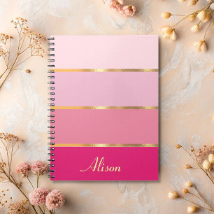 Cuaderno moda rayas anchas rosadas oro Nombre
