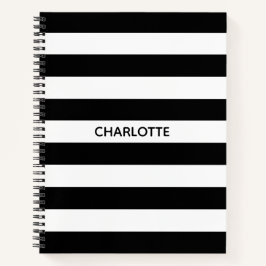 Cuaderno Moda rayas negras y blancas monograma nombre perso