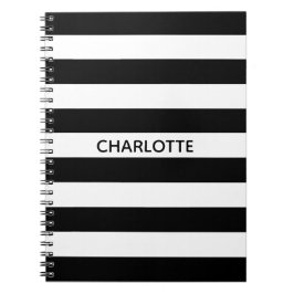 Cuaderno Moda rayas negras y blancas monograma nombre perso