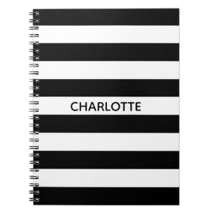 Cuaderno Moda rayas negras y blancas monograma nombre perso