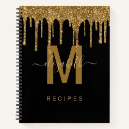 Cuaderno Moda Receta de Monograma Purpurina de goteo de oro