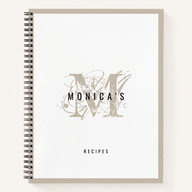 Cuaderno Moda Receta de Monograma Rústico Moderno Beige (Anverso)