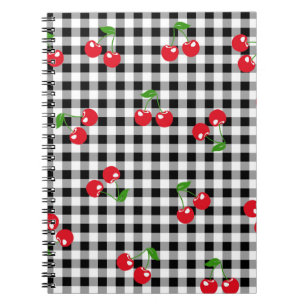 Cuaderno Moda retro Cute la cereza roja blanco negro Gingha