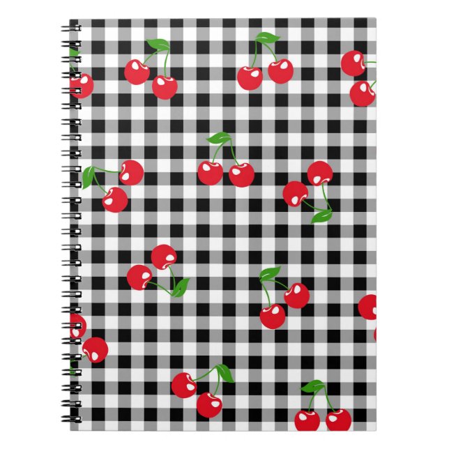 Cuaderno Moda retro Cute la cereza roja blanco negro Gingha (Frente)