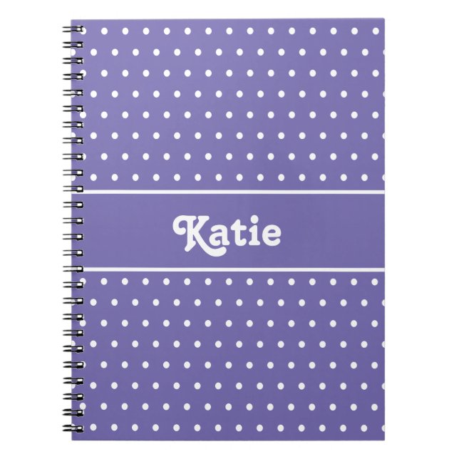 Cuaderno Moda Retro Polka Dots Purple and White Name (Frente)