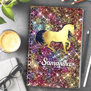 Cuaderno Moda rojo negro iridiscente purpurina unicornio