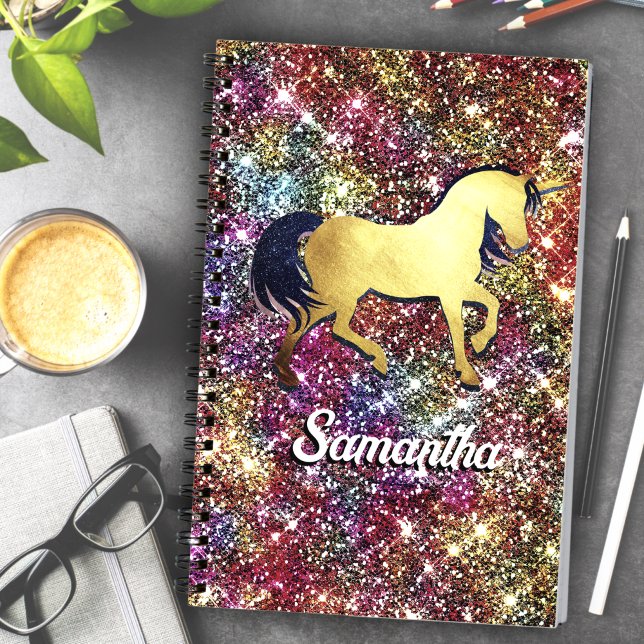 Cuaderno Moda rojo negro iridiscente purpurina unicornio (Subido por el creador)