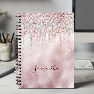 Cuaderno Moda rosa de sonrojadas purpurinas de oro goteo mo