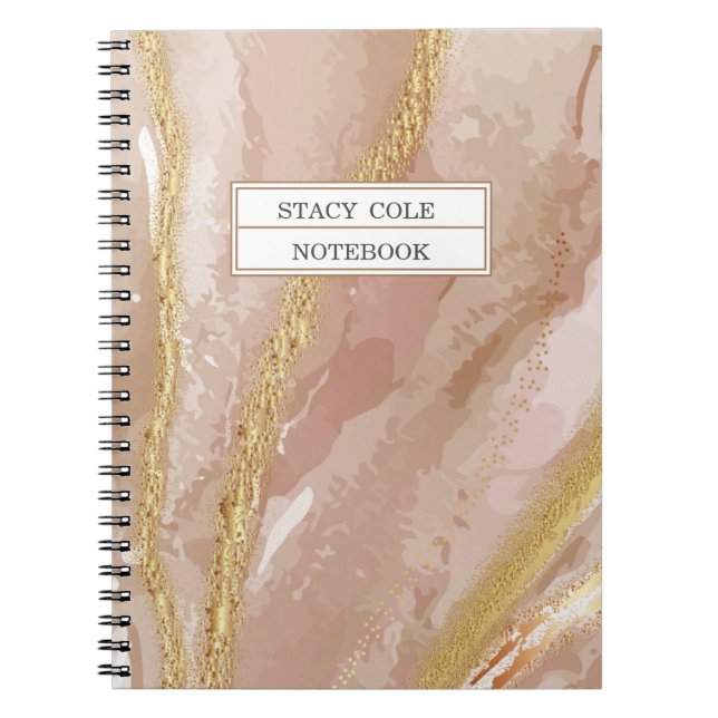 Cuaderno Moda Rosa Rosa Gold Nombre personalizado (Frente)