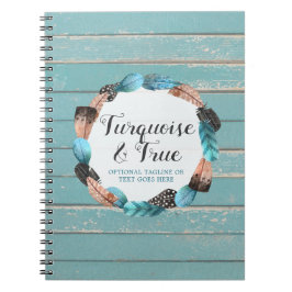 Cuaderno Moda rústica de Boho de madera de la turquesa y de
