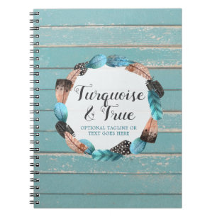 Cuaderno Moda rústica de Boho de madera de la turquesa y de