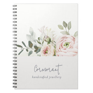 Cuaderno Moda suave Rubor Peony Pink Leafy Floral Botánica