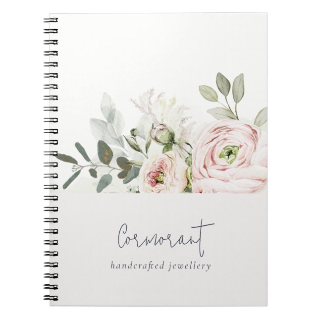 Cuaderno Moda suave Rubor Peony Pink Leafy Floral Botánica (Frente)