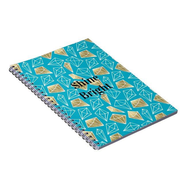 Cuaderno Moda Turquesa Aqua Diamantes de Oro Azul (Lado Derecho)
