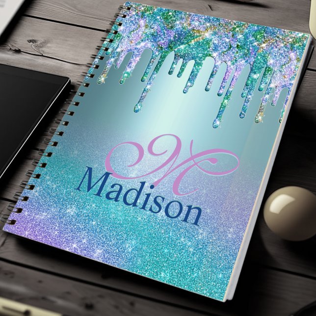 Cuaderno Moda turquesa púrpura purpurina púrpura goteo mono (Subido por el creador)
