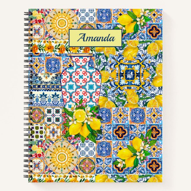 Cuaderno Moda Vase naranja mediterráneo mosaico monograma (Anverso)