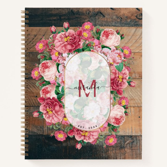 Cuaderno Moda Vintage Botánico Wreath Monograma (Anverso)