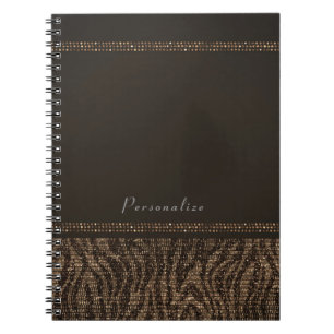 Cuaderno Moda Zebra Sparkle Brown Gold Glam Elegante Bling