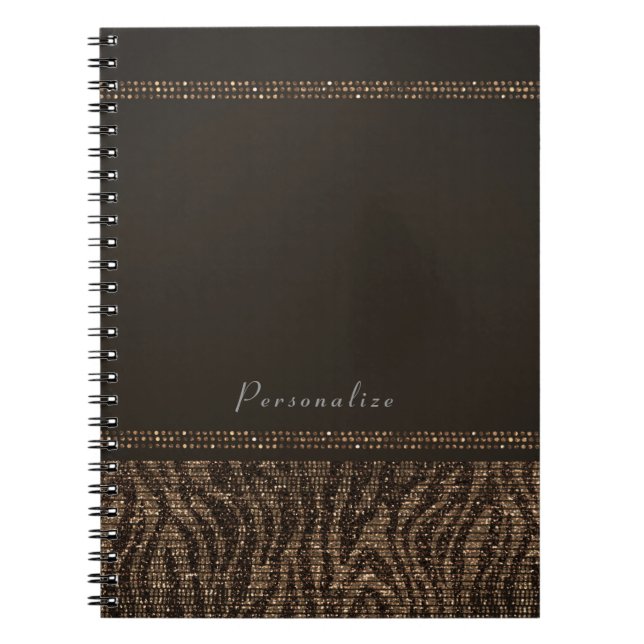 Cuaderno Moda Zebra Sparkle Brown Gold Glam Elegante Bling (Frente)
