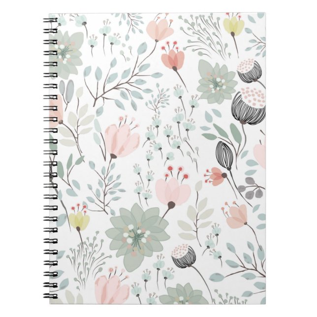 Cuaderno Modalidades de flores y hojas en verde tropical y  (Frente)