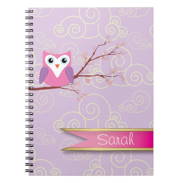 cuaderno modelado nube femenina púrpura del búho (Frente)