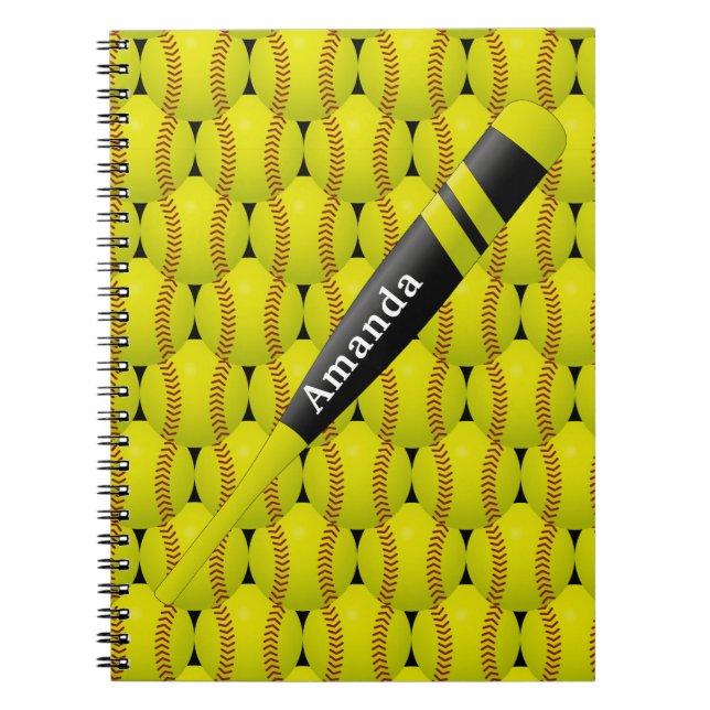 Cuaderno Modelo amarillo personalizado del softball (Frente)