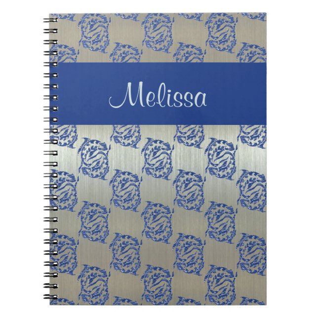 Cuaderno Modelo azul de plata de los pescados de Piscis (Frente)