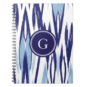 Cuaderno Modelo azul y blanco elegante del ikat de la
