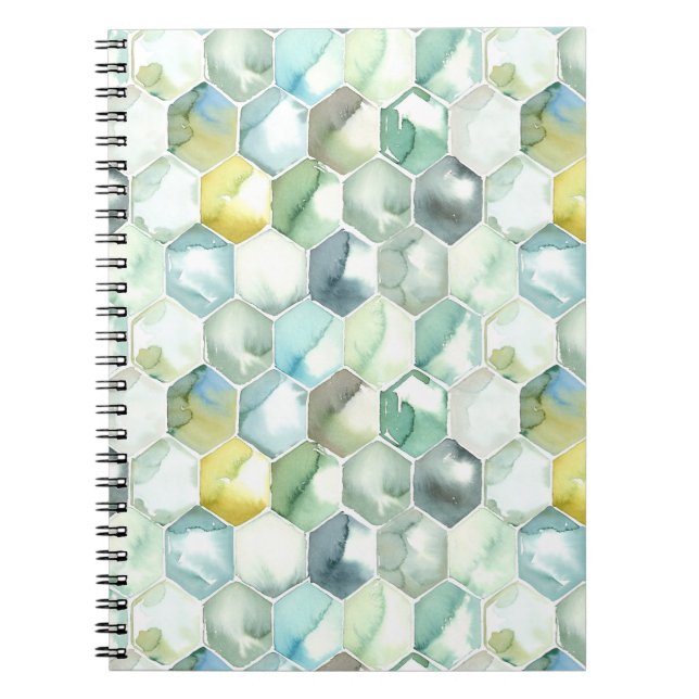 Cuaderno Modelo azul y verde de Honycomb de la acuarela (Frente)