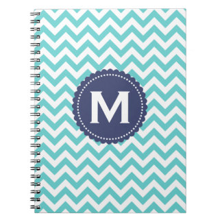 Cuaderno Modelo blanco azul de Chevron del monograma