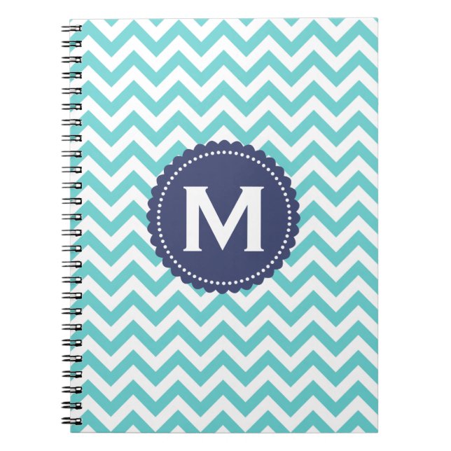 Cuaderno Modelo blanco azul de Chevron del monograma (Frente)