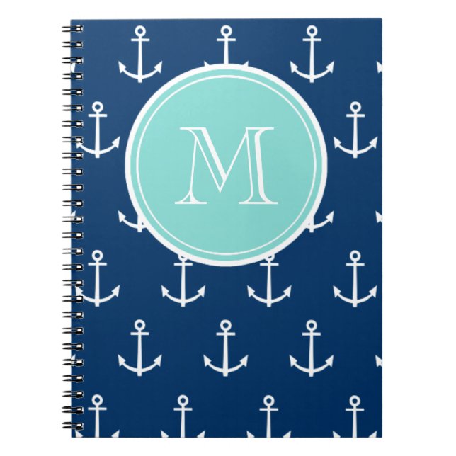 Cuaderno Modelo blanco de las anclas de los azules marinos, (Frente)