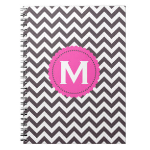 Cuaderno Modelo blanco gris oscuro de Chevron del monograma