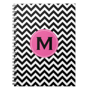 Cuaderno Modelo blanco negro de Chevron del monograma