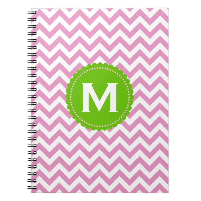 Cuaderno Modelo blanco rosado de Chevron del monograma (Frente)