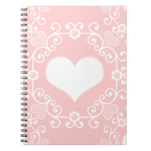Cuaderno Modelo blanco rosado femenino del damasco del